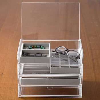 無印クリアケース　ベロアアクセサリーケース 無印良品のアクリルケース2段引出＋ベロアケースでジュエリー
